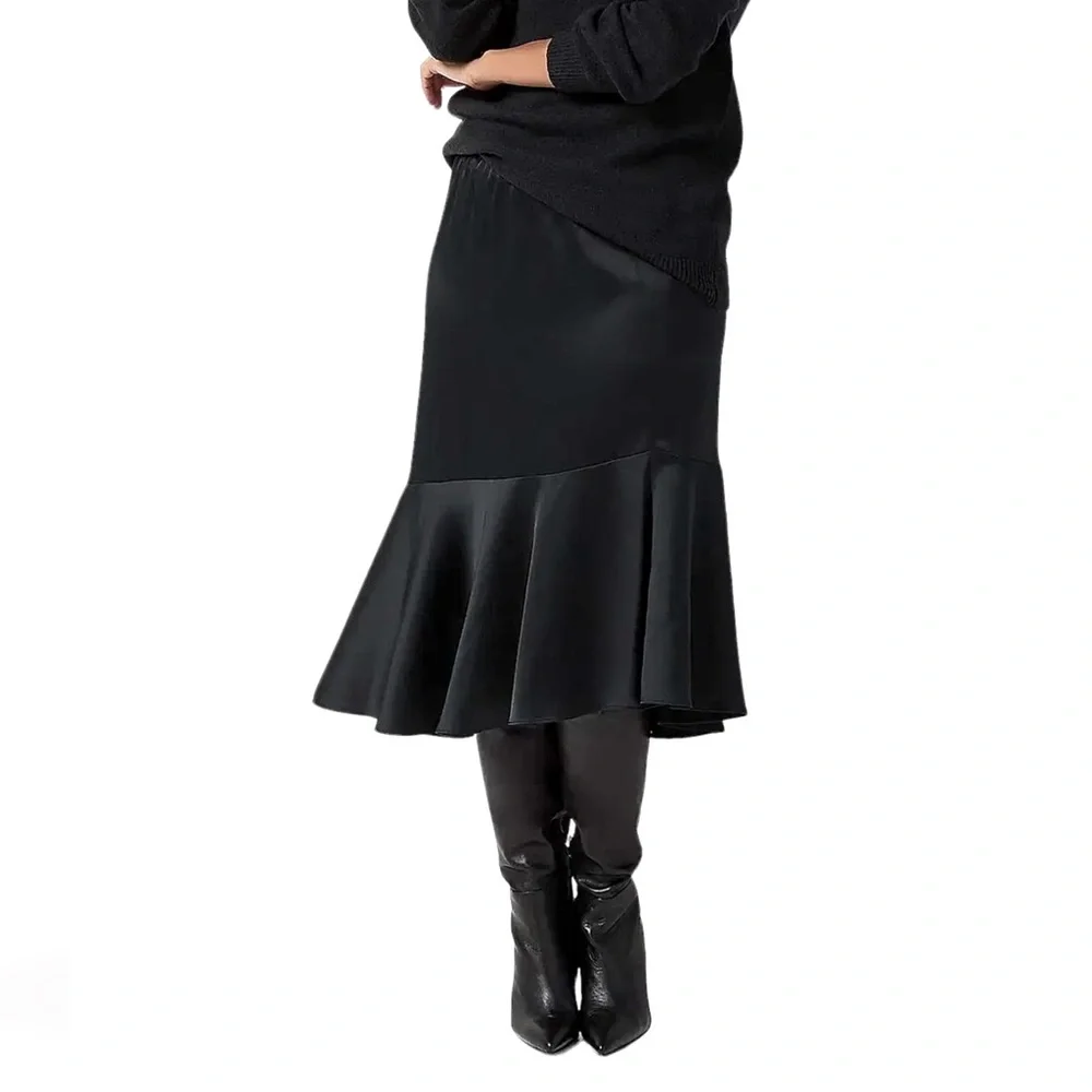 J JASON WU Matte Satin Asymmetrical Skirt, Black, size 1X